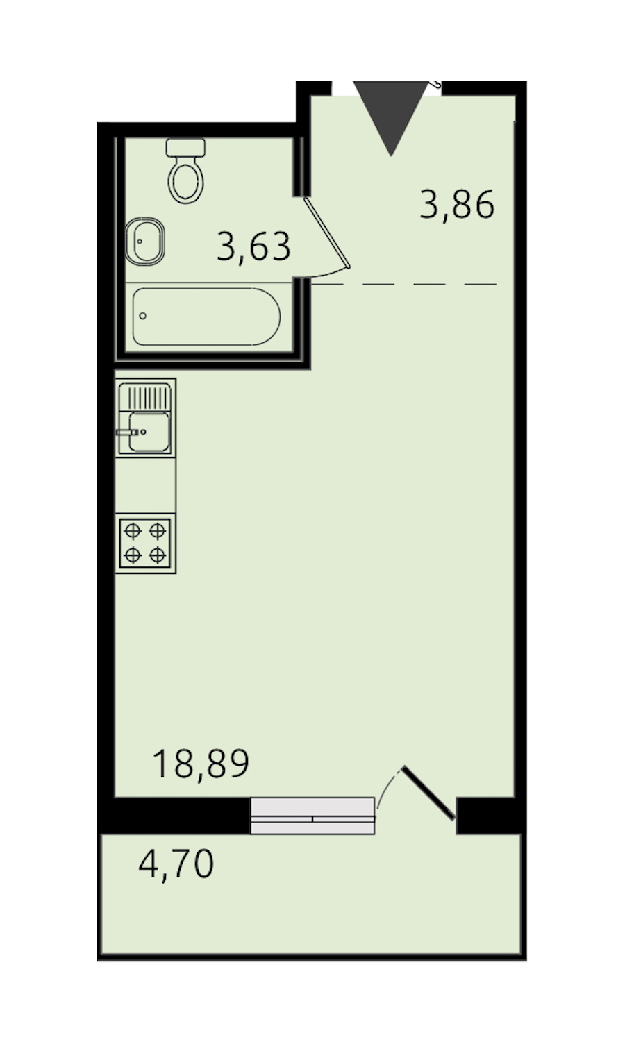 Квартира студия 26.65 м², 18/21 эт., ЖК «Новые горизонты 2»